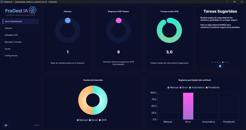 Dashboard principal de FraGest IA